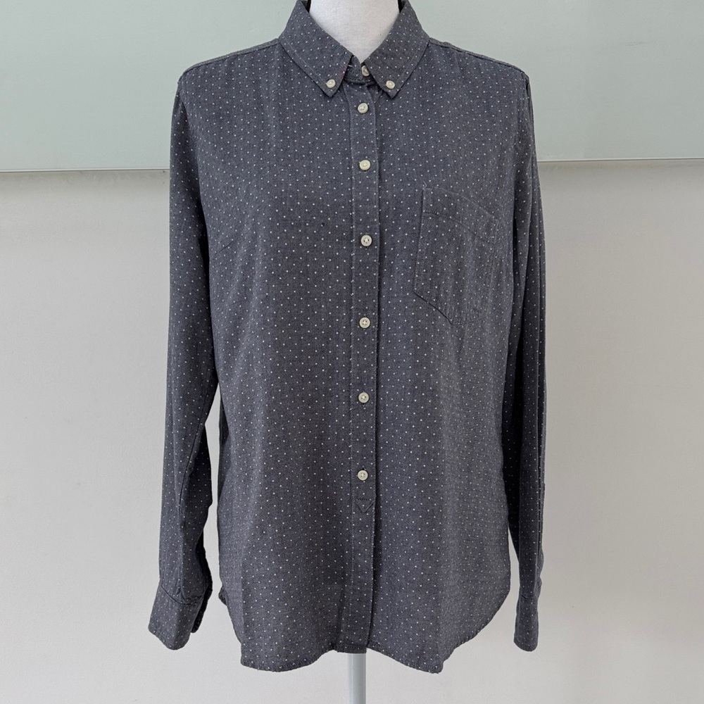 GAP Women’s Gray & White Polka Dot Long-Sleeve Button-Up Blouse Size L